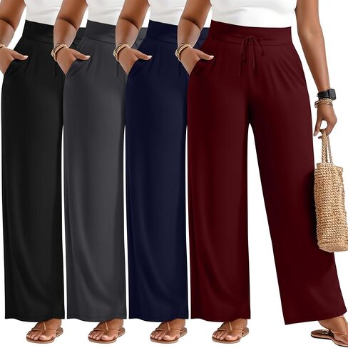 4 حزمة المرأة حجم كبير السراويل صالة واسعة الساق اليوغا السراويل الرباط فضفاض Sweatpants فضفاضة عادية تجريب عداء ببطء in Kuwait