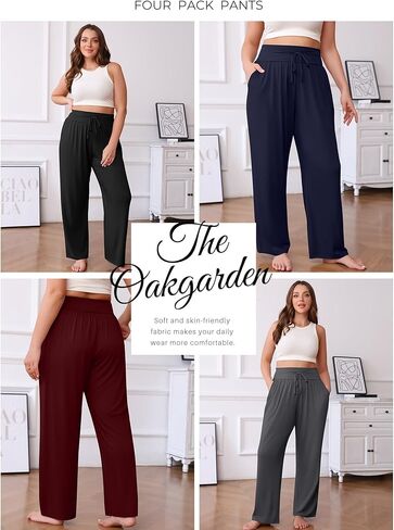 4 حزمة المرأة حجم كبير السراويل صالة واسعة الساق اليوغا السراويل الرباط فضفاض Sweatpants فضفاضة عادية تجريب عداء ببطء in Kuwait