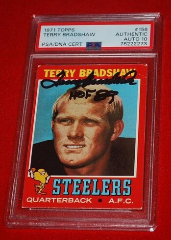 Terry Bradshaw Steelers Signed 1971 Topps Rookie Card RC PSA 78222273 GEM MT 10 - Football Slabbed Autographed Rookie Cards in Saudi Arabia