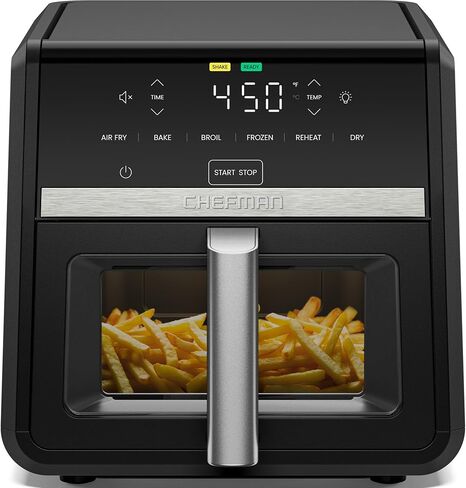 Chefman Air Fryer TurboFry 9-Qt, 6-in-1 High-Powered 450°F Cooking for Crispier French Fries, Chicken, and Onion Rings, XL Windowed Basket, Air Fry, Bake, Broil, Reheat, Dehydrate, Defrost – Black in Kuwait