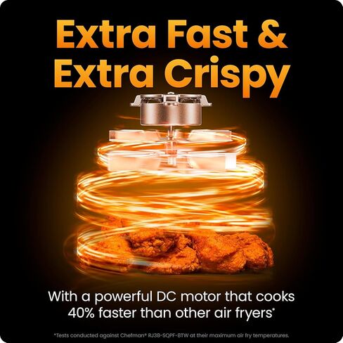 Chefman Air Fryer TurboFry 9-Qt, 6-in-1 High-Powered 450°F Cooking for Crispier French Fries, Chicken, and Onion Rings, XL Windowed Basket, Air Fry, Bake, Broil, Reheat, Dehydrate, Defrost – Black in Kuwait