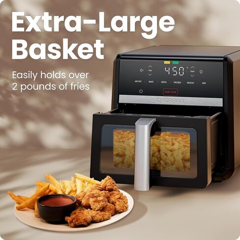 Chefman Air Fryer TurboFry 9-Qt, 6-in-1 High-Powered 450°F Cooking for Crispier French Fries, Chicken, and Onion Rings, XL Windowed Basket, Air Fry, Bake, Broil, Reheat, Dehydrate, Defrost – Black in Kuwait
