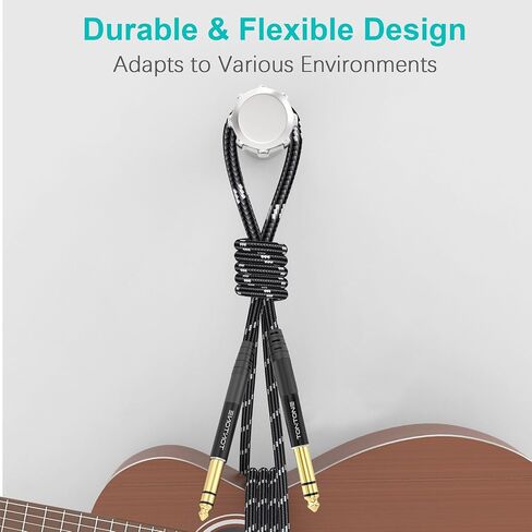 1/4 Inch TRS Cable 2-Pack 6.6FT, Quarter Inch 6.35mm Balanced Stereo Audio Cable, 1/4 to 1/4 Guitar Cables for Electric Guitar Bass Keyboard Mixer in Saudi Arabia