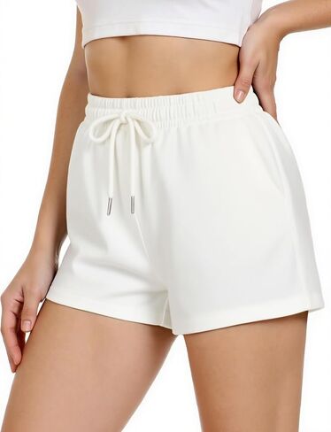 Women's Sweat Shorts Sweatshorts Summer Lounge Cotton Drawstring Cute Fleece Shorts with Pockets Athletic Running Active Elastic Jersey French Terry Shorts 2025 Women Cloth Sweatpants Trendy White in Saudi Arabia