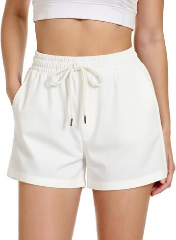 Women's Sweat Shorts Sweatshorts Summer Lounge Cotton Drawstring Cute Fleece Shorts with Pockets Athletic Running Active Elastic Jersey French Terry Shorts 2025 Women Cloth Sweatpants Trendy White in Saudi Arabia
