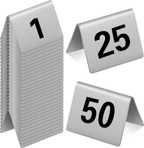 Wenqik 50 Pcs Stainless Steel Table Numbers 1-50 Tent Style 2 x 1.6 Inch Red Double Side Restaurants Table Number Card Signs for Wedding Reception Party Banquets Anniversaries Cafes Bars Supplies in Saudi Arabia