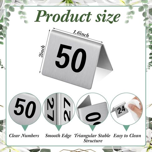Wenqik 50 Pcs Stainless Steel Table Numbers 1-50 Tent Style 2 x 1.6 Inch Red Double Side Restaurants Table Number Card Signs for Wedding Reception Party Banquets Anniversaries Cafes Bars Supplies in Saudi Arabia