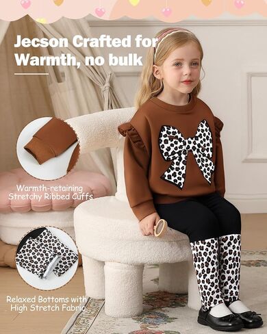 مجموعة ملابس الفتاة Jecson Toddler: Round Neck & Soft Coffits Sweveshirt و Sweats Bans in Kuwait