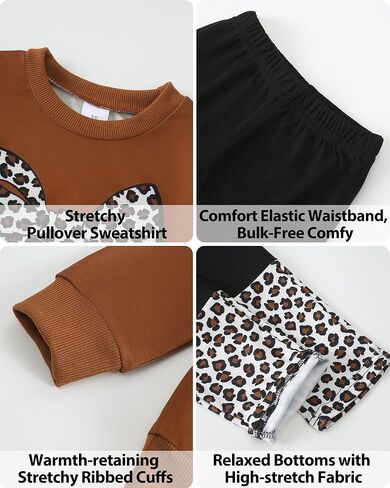 مجموعة ملابس الفتاة Jecson Toddler: Round Neck & Soft Coffits Sweveshirt و Sweats Bans in Kuwait