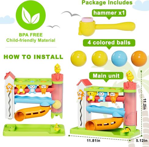 Toddler Musical Toys for 1+ Years Old Boy,Motor Skills Developmental Baby Toy 12-18 Months,Bilingual Toddler Learning Ball Drop Toy， Birthday Gift Toys for 1 2 Year Old Boys & Girls(Green) in Saudi Arabia