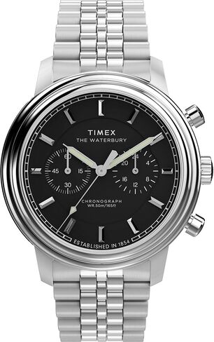 Timex Men's Waterbury Metropolitan 41mm Watch - Black Strap Black Dial Steel Stains Steel in Kuwait