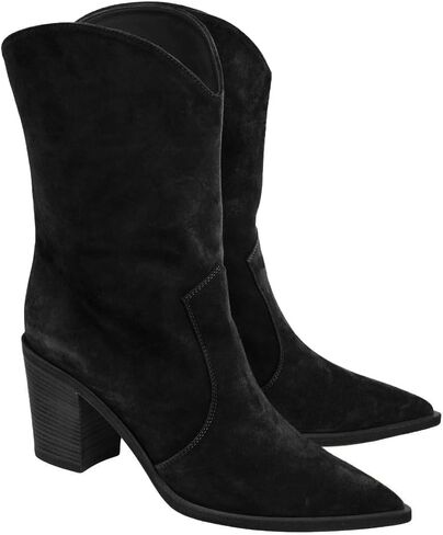 Coutgo Womens Cowboy Mid Calf Boots Block Heel Pointed Toe Suede Western Cowgirl Boots in Saudi Arabia