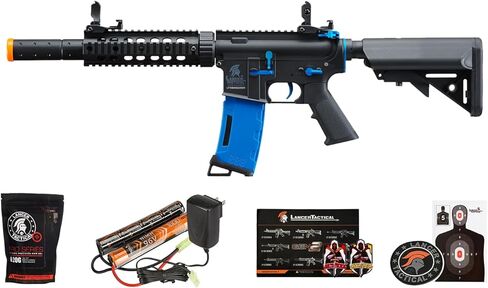 Lancer التكتيكية Gen 2 New Wave M4 SD Carbine نايلون بوليمر Airsoft AEG Gun مع مجلة MidCap عالية السرعة، بطارية، شاحن و1000 طلقة BBS متضمنة in Kuwait