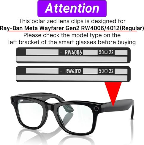 مقطع RCSTYLE المستقطب متوافق مع Ray-Ban Meta Wayfarer (RW4006 Size M Standard 50-22) SMART GANSES CLOON CLIN in Kuwait