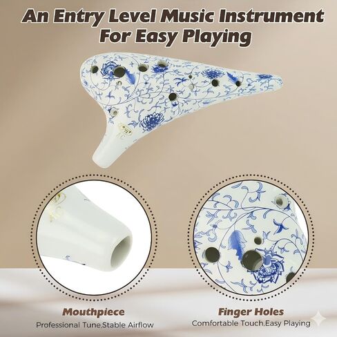 OcarinaWind 12 Hole Ocarina Classic Masterpiece Collectible, Alto C Ceramic Ocarina - Highly Recommended by Shop Owner (Forest Whisper) (Blue&White) in Saudi Arabia