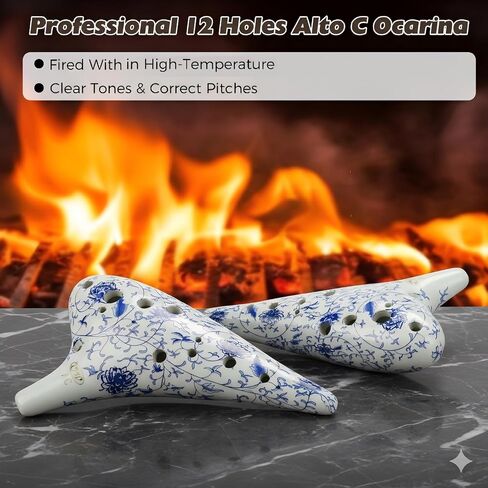 OcarinaWind 12 Hole Ocarina Classic Masterpiece Collectible, Alto C Ceramic Ocarina - Highly Recommended by Shop Owner (Forest Whisper) (Blue&White) in Saudi Arabia