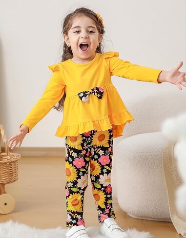 ملابس الطفلة ملابس طفل صغير طويل الأكمام سراويل الزهور الكشكشة in Kuwait