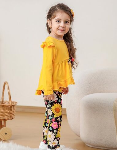 ملابس الطفلة ملابس طفل صغير طويل الأكمام سراويل الزهور الكشكشة in Kuwait