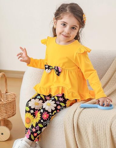 ملابس الطفلة ملابس طفل صغير طويل الأكمام سراويل الزهور الكشكشة in Kuwait