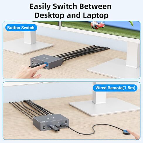 KVM Switch 3 Monitors 4 Computers 4K@60Hz, 2 HDMI and Displayport KVM Switch Triple Monitor for 4 Computer Share 3 Monitor and 4 USB3.0 Port,EDID Simulation,Wired Remote and 4 USB Cables Included in Kuwait
