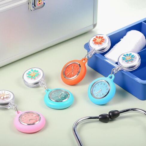 8 Pcs Retractable Nurse Watch Silicone Cover Brooch Fob Pocket Watch Clip on Nursing Watch Nurse Fob Watch with Second Hand for Doctor Nurse, 8 Colors in Saudi Arabia