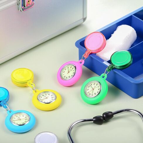 8 Pcs Retractable Nurse Watch Silicone Cover Brooch Fob Pocket Watch Clip on Nursing Watch Nurse Fob Watch with Second Hand for Doctor Nurse, 8 Colors in Kuwait