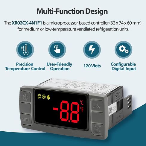 Digital Temperature Controller XR06CX-4N1F1 for Commercial Refrigeration, Fit for XR06CX-4AHFILS, 120V 50-60Hz, Compatible with Dixell Programmable Refrigerators/Freezers, Dual NTC Probes in Kuwait