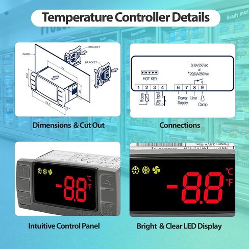 Digital Temperature Controller XR06CX-4N1F1 for Commercial Refrigeration, Fit for XR06CX-4AHFILS, 120V 50-60Hz, Compatible with Dixell Programmable Refrigerators/Freezers, Dual NTC Probes in Kuwait
