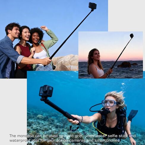 GEPULY Waterproof Selfie Stick for GoPro/DJI/Insta360/AKASO Action Cameras | 11''-46''Anti-Rust Aluminum Alloy,1/4" Thread,Anti-Slip,Twist-Lock,Vlog Pole Accessories for Scuba ,Extended Travel Handle in Kuwait