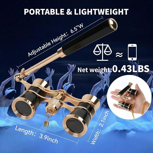 3X25 Opera Glasses Binoculars Compact with Adjustable Handle & Chain, Portable Vintage Theater Glasses Mini Binoculars for Adults Women Kids for Music Concerts Opera Houses Cinema（White） in Saudi Arabia