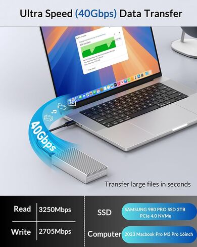 حاوية مسبقة 40 جيجابت في الثانية M.2 NVME SSD ، USB4/Thunderbolt 4 ألومنيوم خارجي NVME العلبة مع تصميم تبريد مقاوم للغبار الزعانف ، يدعم M.2 PCIE SSD حتى 8 تيرابايت （رمادي in Saudi Arabia