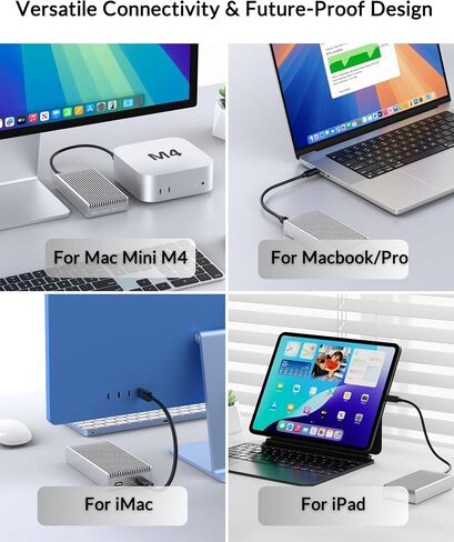 حاوية مسبقة 40 جيجابت في الثانية M.2 NVME SSD ، USB4/Thunderbolt 4 ألومنيوم خارجي NVME العلبة مع تصميم تبريد مقاوم للغبار الزعانف ، يدعم M.2 PCIE SSD حتى 8 تيرابايت （رمادي in Saudi Arabia