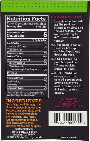 Siete Carnitas Seasoning Mix | Slow Cooker Spices | Gluten Free | Vegan | Paleo | Preservative Free (6 Packets) 42 Servings in Saudi Arabia