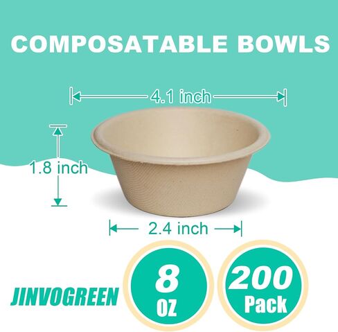 200 Count 12 oz Paper Bowls, Disposable Compostable Bowls Bulk, Heavy Duty Biodegradable Bagasse Bowl for Snacks, Soup, and Salads, White in Kuwait