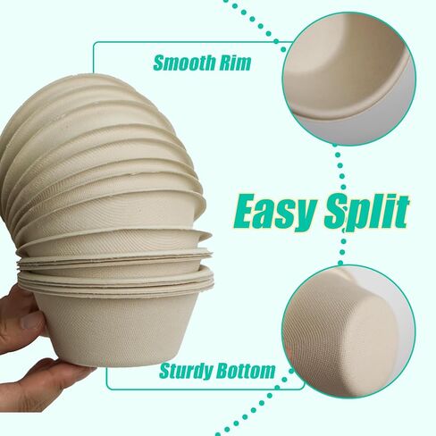 200 Count 12 oz Paper Bowls, Disposable Compostable Bowls Bulk, Heavy Duty Biodegradable Bagasse Bowl for Snacks, Soup, and Salads, White in Kuwait