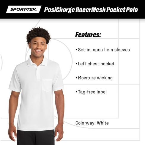 Sport-Tek للجنسين Posicharge Racermesh Pocket Polo | قميص قصير الأكمام للرجال والنساء ، قمة ملائمة غير رسمية in Saudi Arabia
