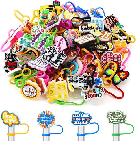 50 Pcs Nurses Straw Cover Caps Compatible with Stanley Cup, Silicone Cute Reusable Straw Toppers Compatible with Stanley Cup Accessories 10mm in Saudi Arabia