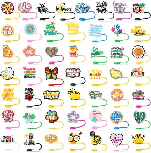 50 Pcs Nurses Straw Cover Caps Compatible with Stanley Cup, Silicone Cute Reusable Straw Toppers Compatible with Stanley Cup Accessories 10mm in Saudi Arabia