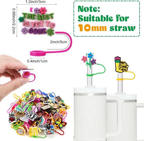 50 Pcs Nurses Straw Cover Caps Compatible with Stanley Cup, Silicone Cute Reusable Straw Toppers Compatible with Stanley Cup Accessories 10mm in Saudi Arabia