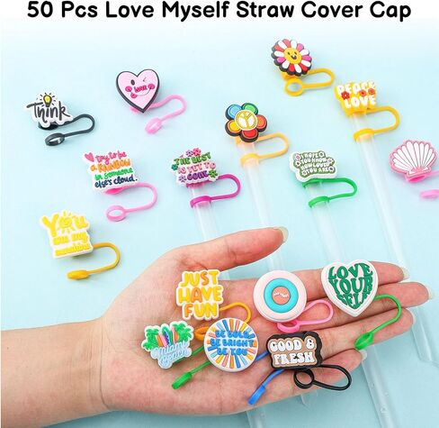 50 Pcs Nurses Straw Cover Caps Compatible with Stanley Cup, Silicone Cute Reusable Straw Toppers Compatible with Stanley Cup Accessories 10mm in Saudi Arabia