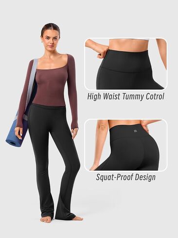 No Front Seam Flare Leggings for Women – High Waisted Bootcut Yoga Pants, Pilates Outfit for Casual Athleisure Wear in Saudi Arabia