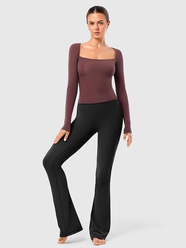 No Front Seam Flare Leggings for Women – High Waisted Bootcut Yoga Pants, Pilates Outfit for Casual Athleisure Wear in Saudi Arabia