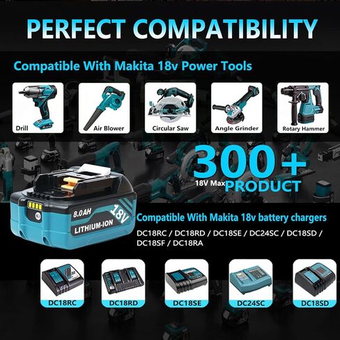 بديل 8.0AH تم ترقيته لبطارية Makita 18V متوافق مع بطاريات Makita 18V BL1860B BL1815B BL1830B BL1850B BL1840B الأدوات اللاسلكية (الأزرق) in Kuwait