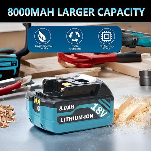 بديل 8.0AH تم ترقيته لبطارية Makita 18V متوافق مع بطاريات Makita 18V BL1860B BL1815B BL1830B BL1850B BL1840B الأدوات اللاسلكية (الأزرق) in Kuwait