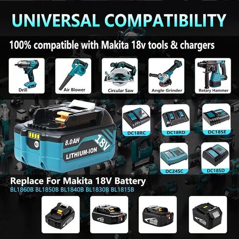 4 حزمة 18V 8A استبدال لبطارية Makita 18V متوافقة مع بطاريات Makita 18V BL1860B BL1850B BL1840B BL1830B BL1815B الأدوات اللاسلكية in Saudi Arabia