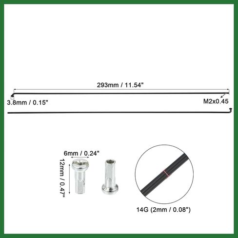 Motoforti 12 Pcs 14G J Bend 293mm x 2mm Bike Bicycle Spokes with Nipples Steel Black Long-Lasting in Saudi Arabia