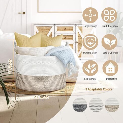 سلة تخزين غرفة معيشة غرفة معيشة بطانية ، 21.7 "× 21.7" × 13.8 "XXL حبل الغسيل المنسوجة من القطن XXL in Kuwait