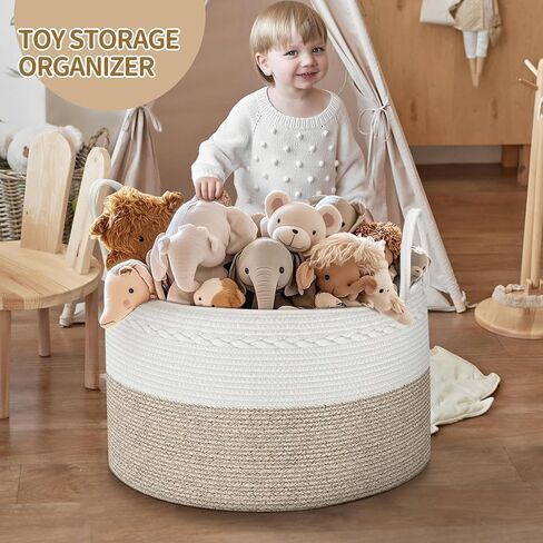 سلة تخزين غرفة معيشة غرفة معيشة بطانية ، 21.7 "× 21.7" × 13.8 "XXL حبل الغسيل المنسوجة من القطن XXL in Kuwait