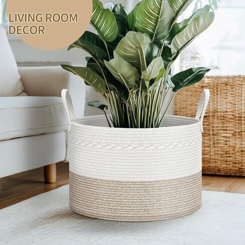 سلة تخزين غرفة معيشة غرفة معيشة بطانية ، 21.7 "× 21.7" × 13.8 "XXL حبل الغسيل المنسوجة من القطن XXL in Kuwait