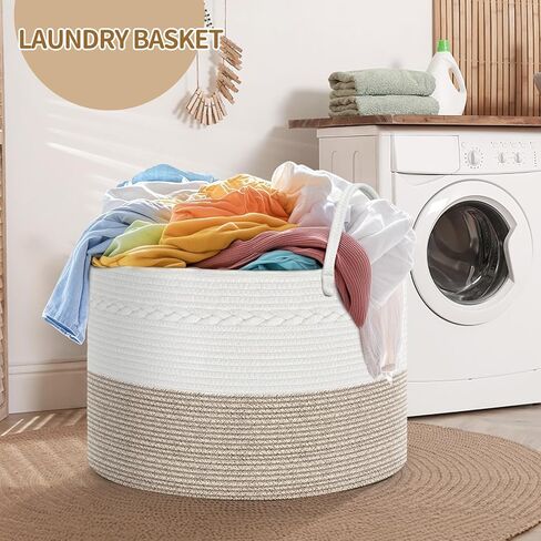 سلة تخزين غرفة معيشة غرفة معيشة بطانية ، 21.7 "× 21.7" × 13.8 "XXL حبل الغسيل المنسوجة من القطن XXL in Kuwait